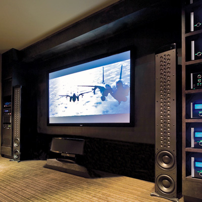 home theater with tower speakers